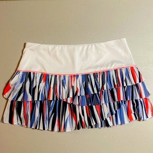 Lucky in Love tennis/pickleball skort, w/ pleated tier. 13” length & 16” waist.